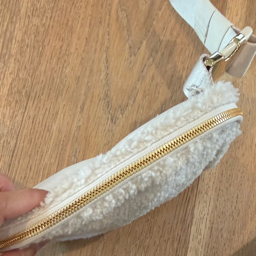 lululemon athletica Cream Sherpa Waist Bag with Gold Hardware